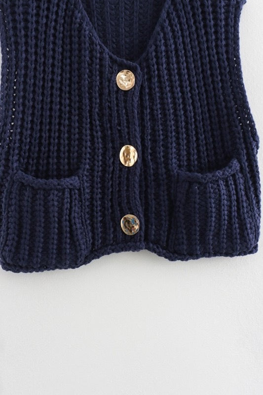 Wide knit button sweater vest