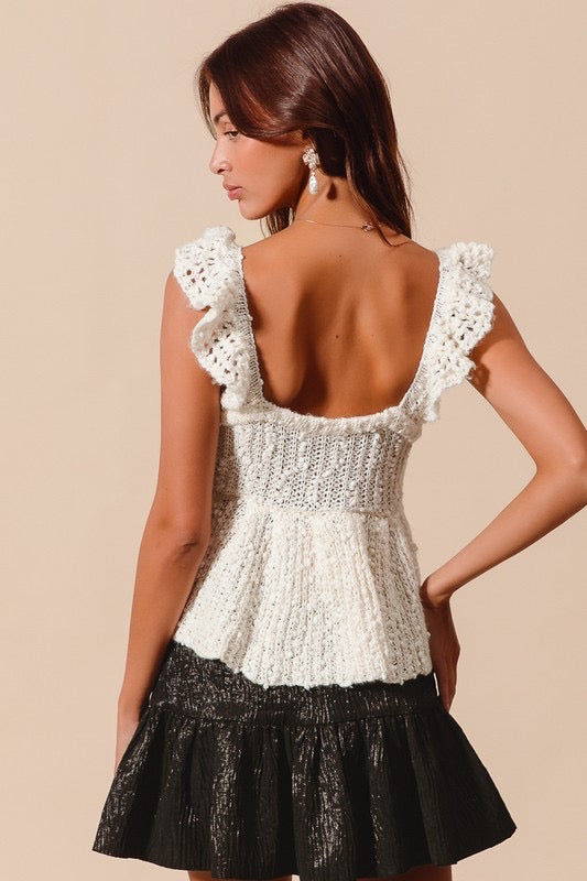 Bulky babydoll ribbon sweater top