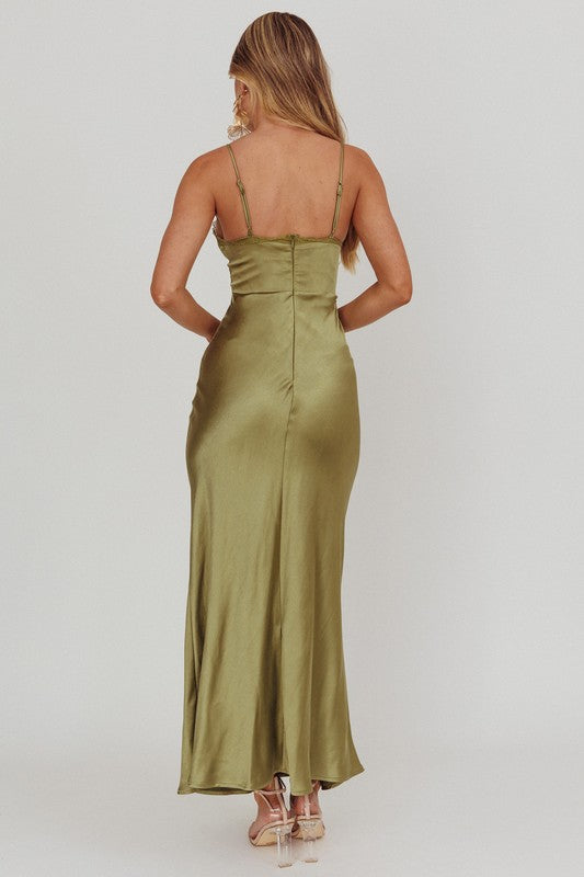 Verde lace satin dress