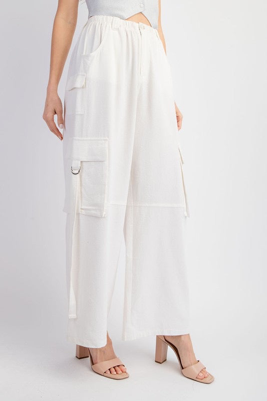 Linen cargo wide leg pants