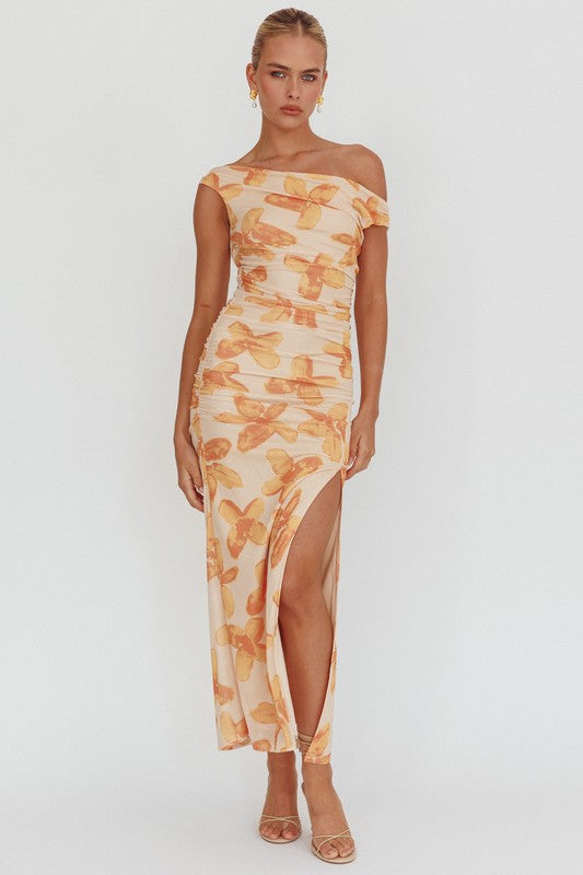 Tangerine Hibiscus floral dress
