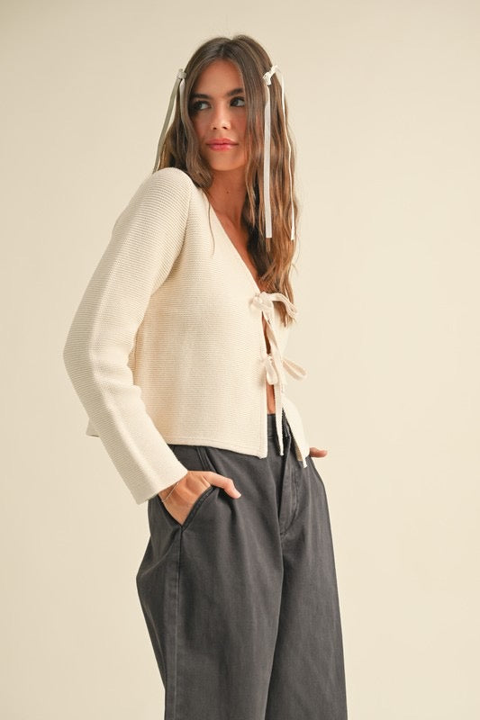 Knitted tie-front cardigan