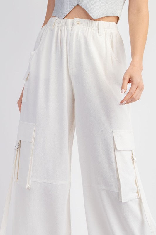 Linen cargo wide leg pants