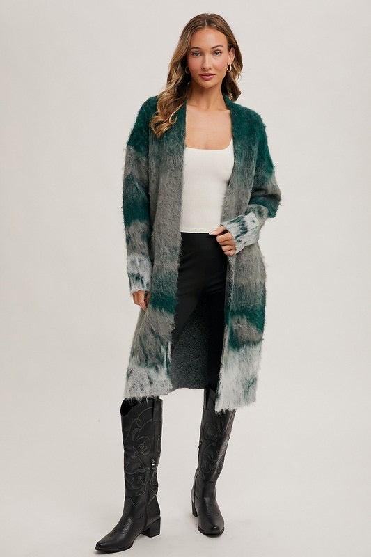 Forest print brushed knit cardigan
