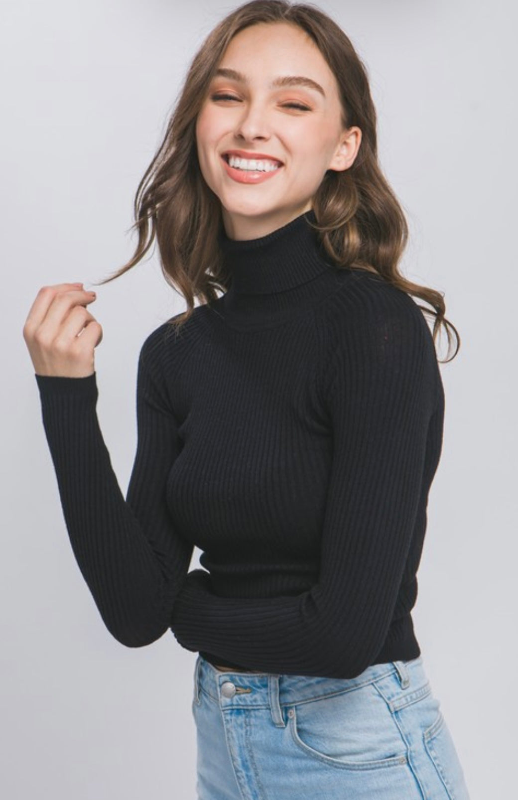 ribbed knit turtleneck sweater