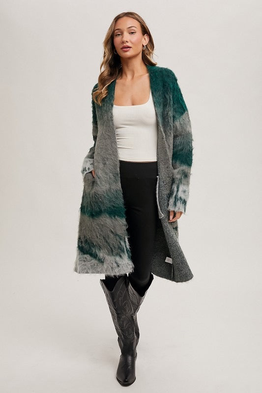 Forest print brushed knit cardigan