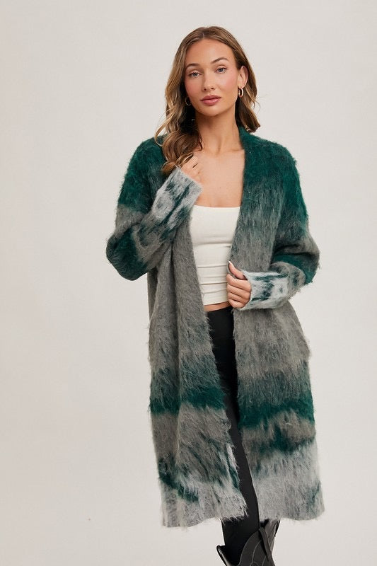Forest print brushed knit cardigan
