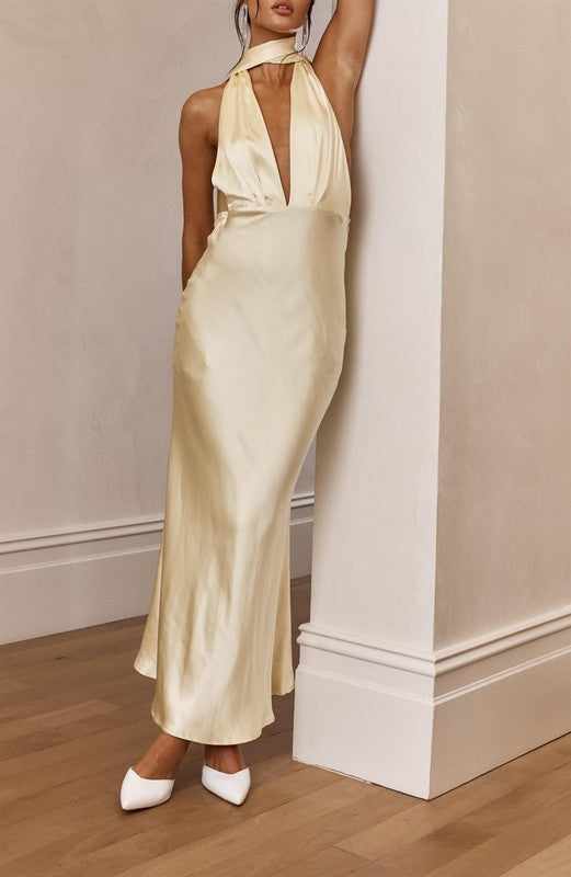 Honeydew satin backless dress