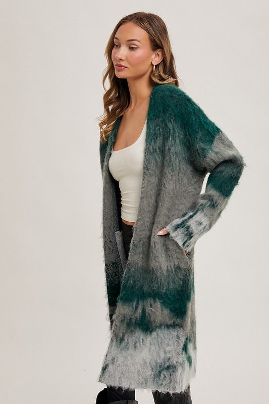 Forest print brushed knit cardigan