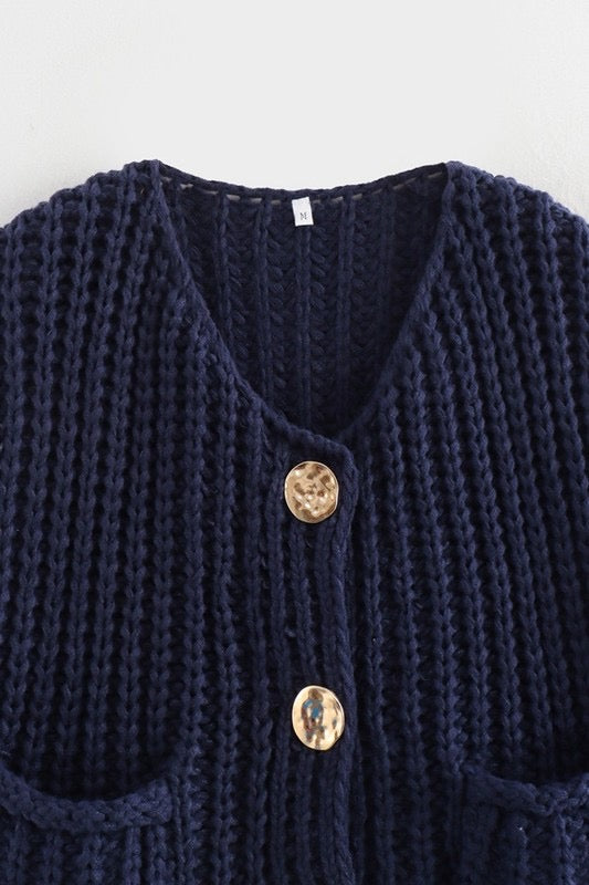Wide knit button sweater vest