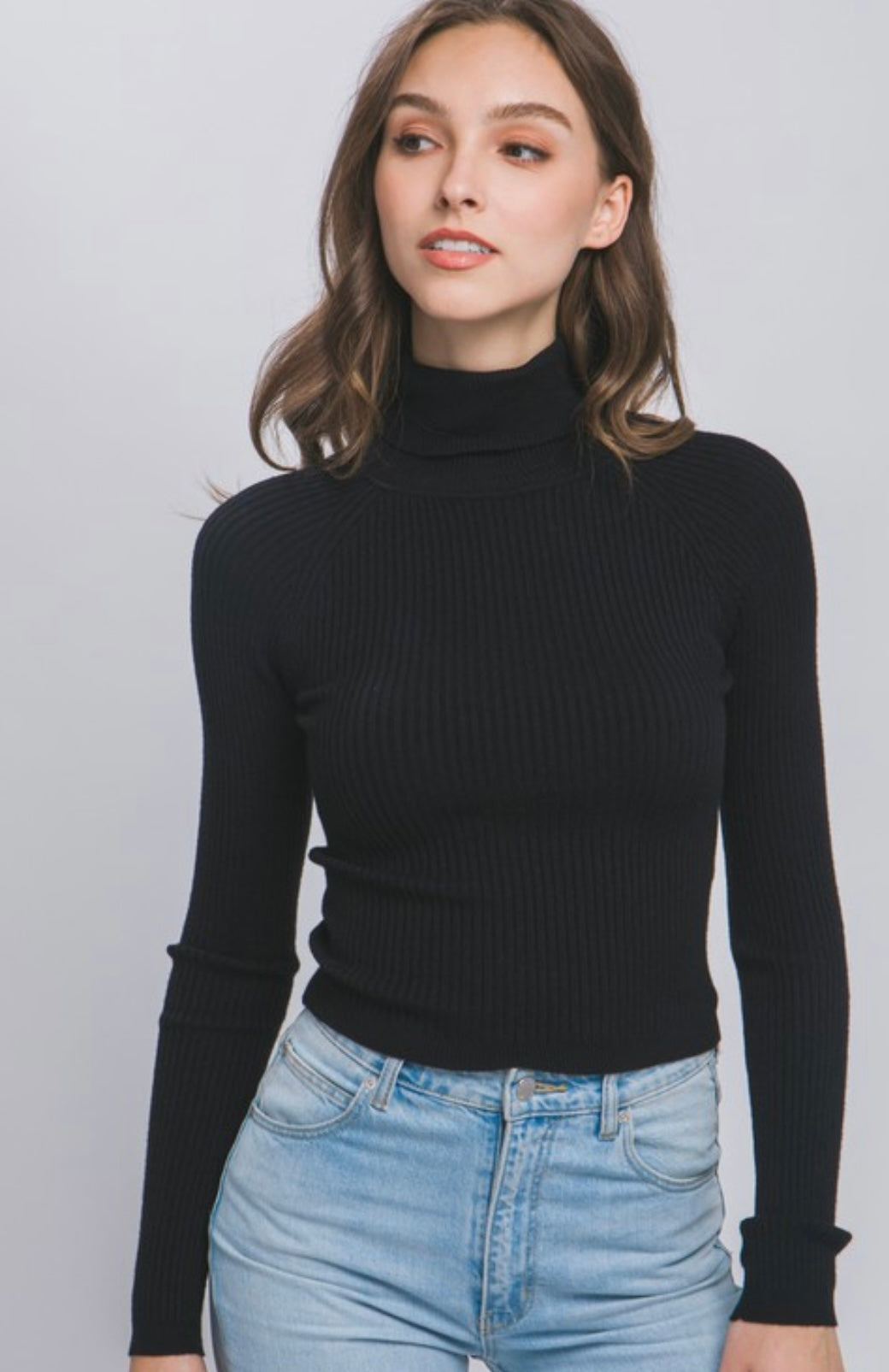 ribbed knit turtleneck sweater