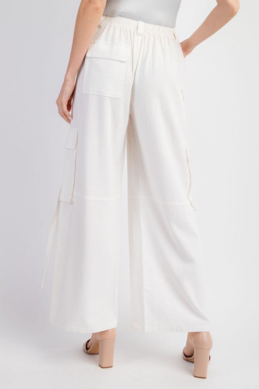 Linen cargo wide leg pants