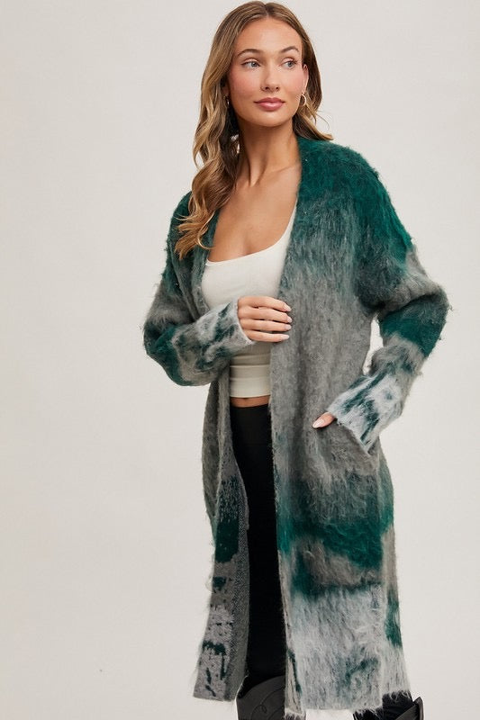 Forest print brushed knit cardigan