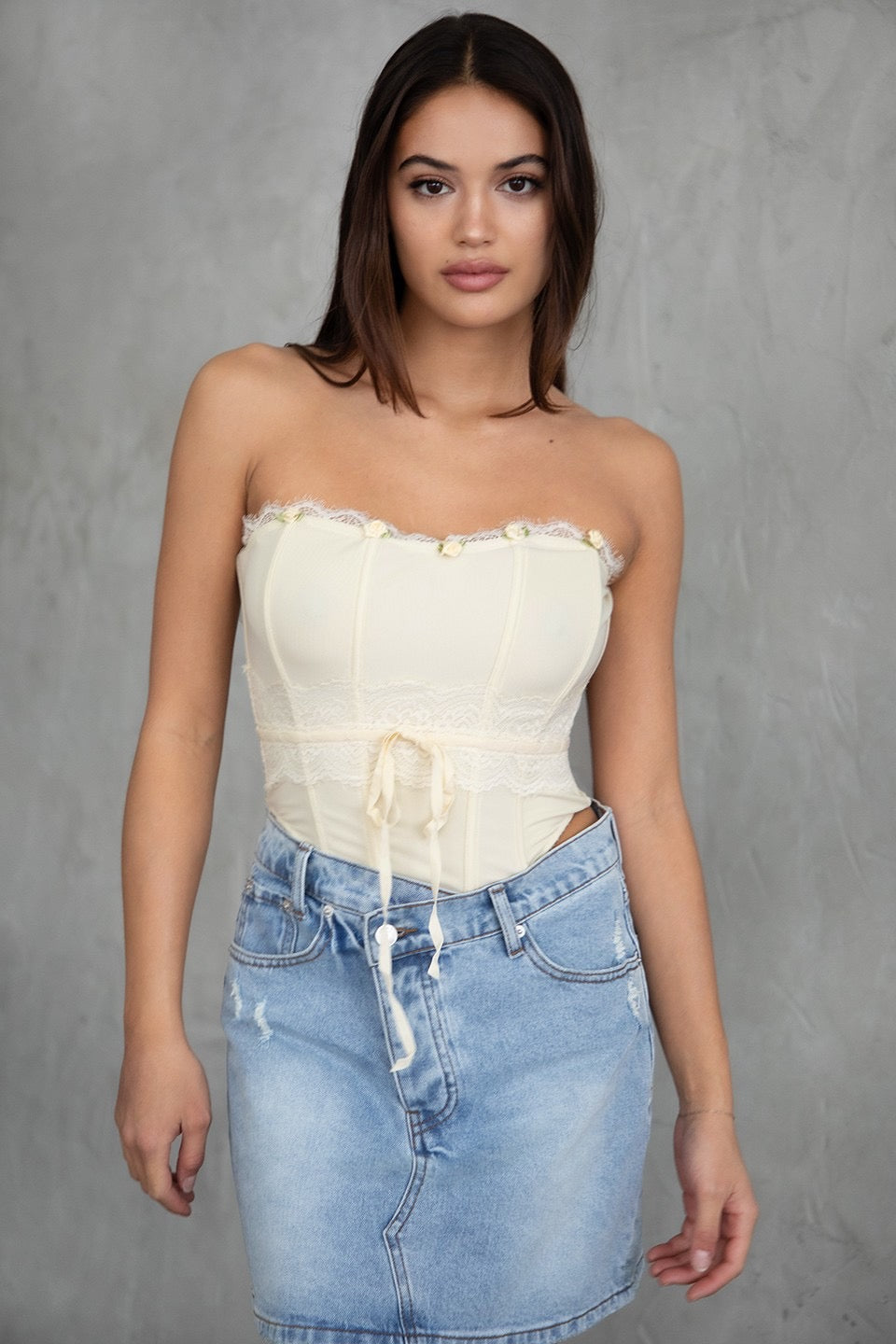 Flowered bustier top
