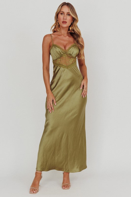 Verde lace satin dress