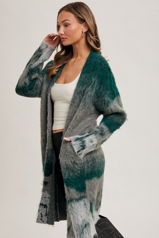 Forest print brushed knit cardigan