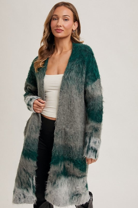Forest print brushed knit cardigan
