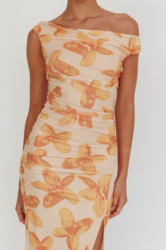 Tangerine Hibiscus floral dress