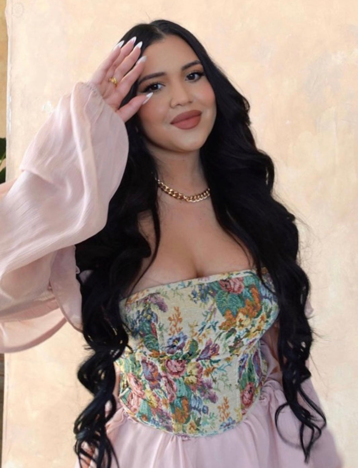 Strapless bustier floral tapestry corset