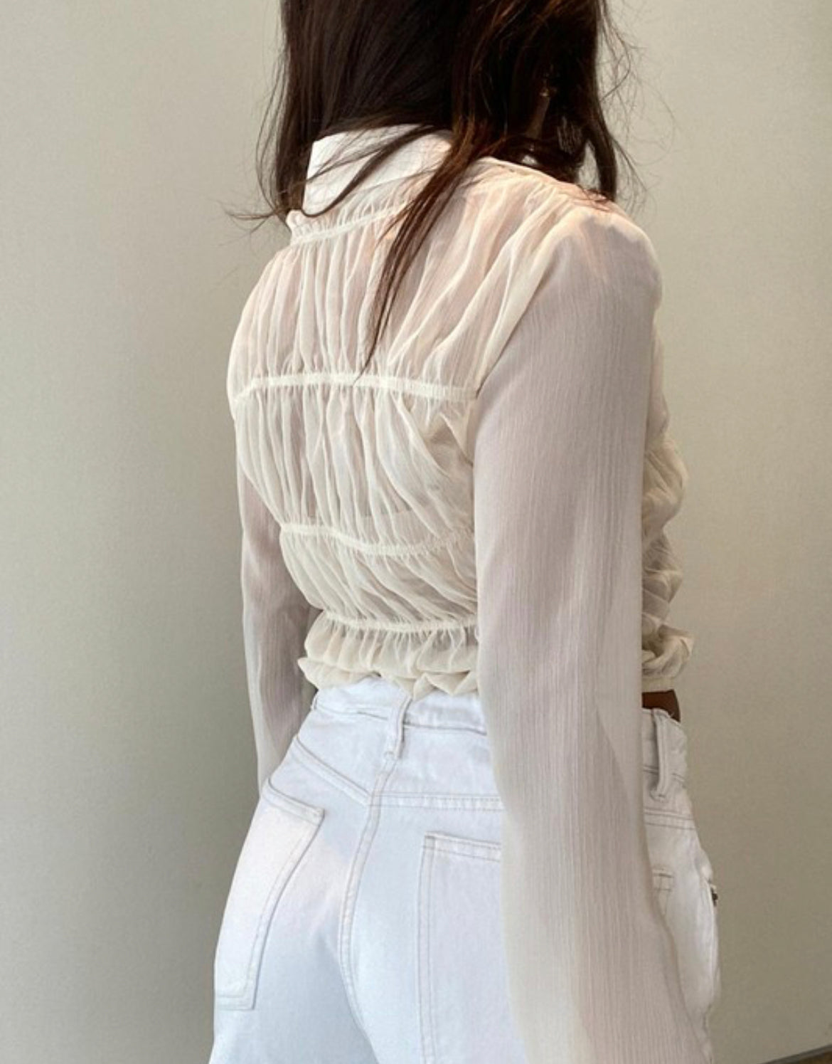 Smocking detail meshed top