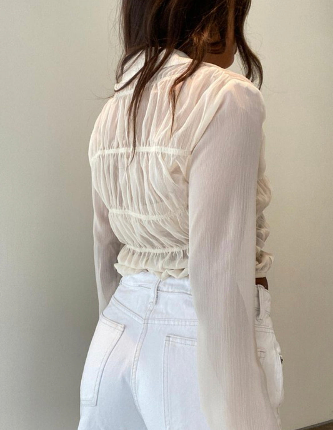 Smocking detail meshed top