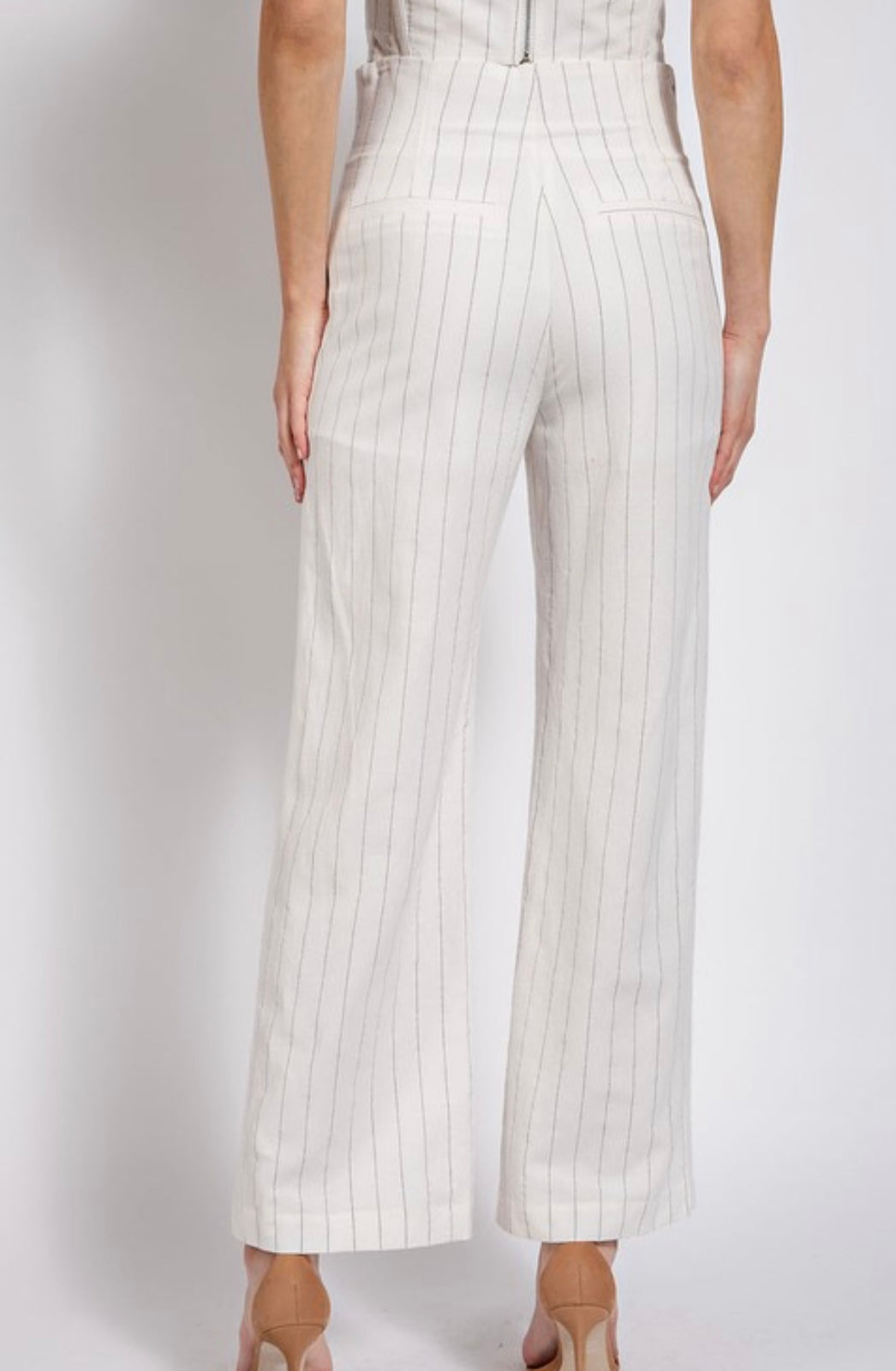 Thin striped straight linen pants set
