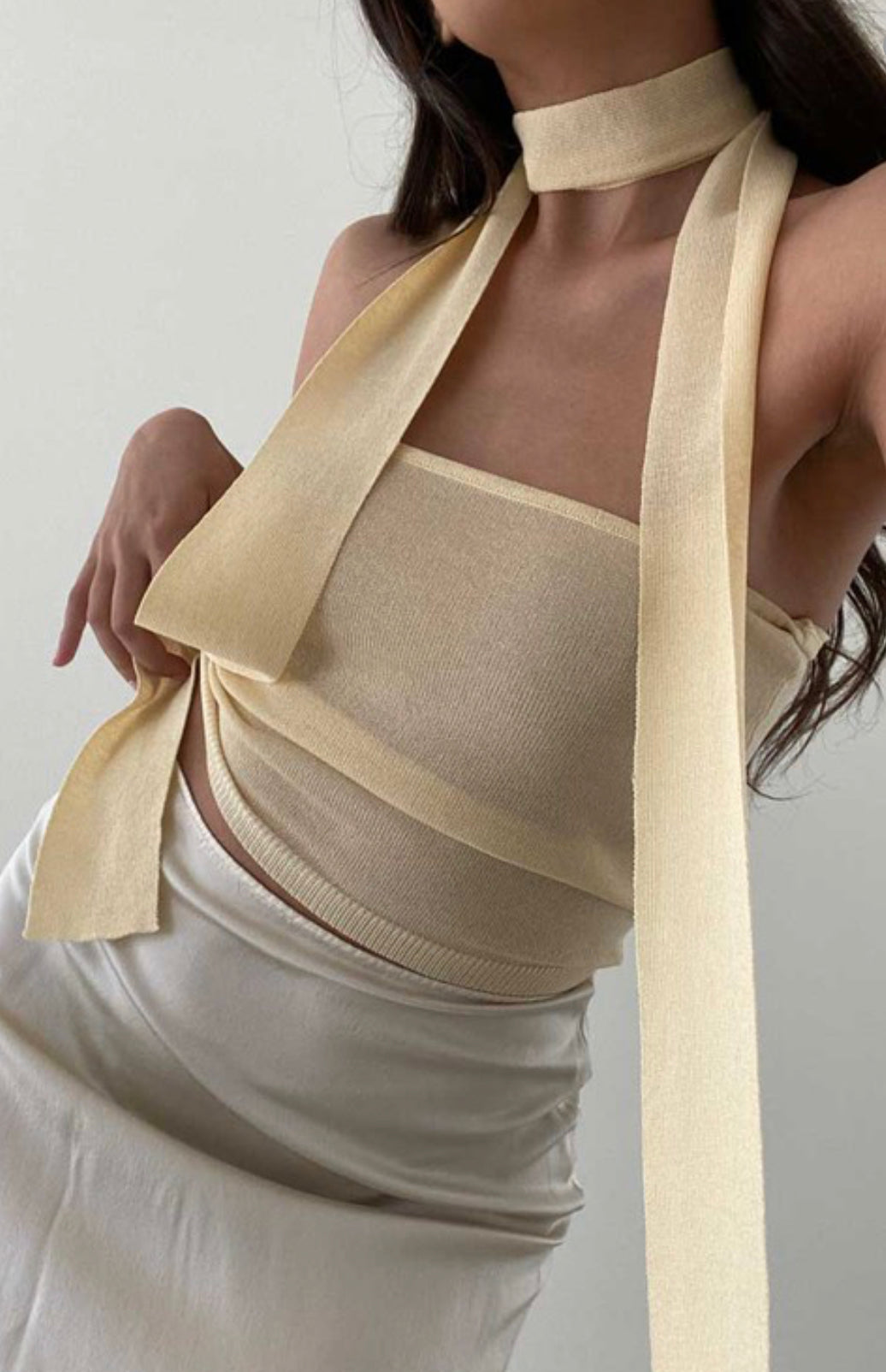 Sheer knit tube top with scarf