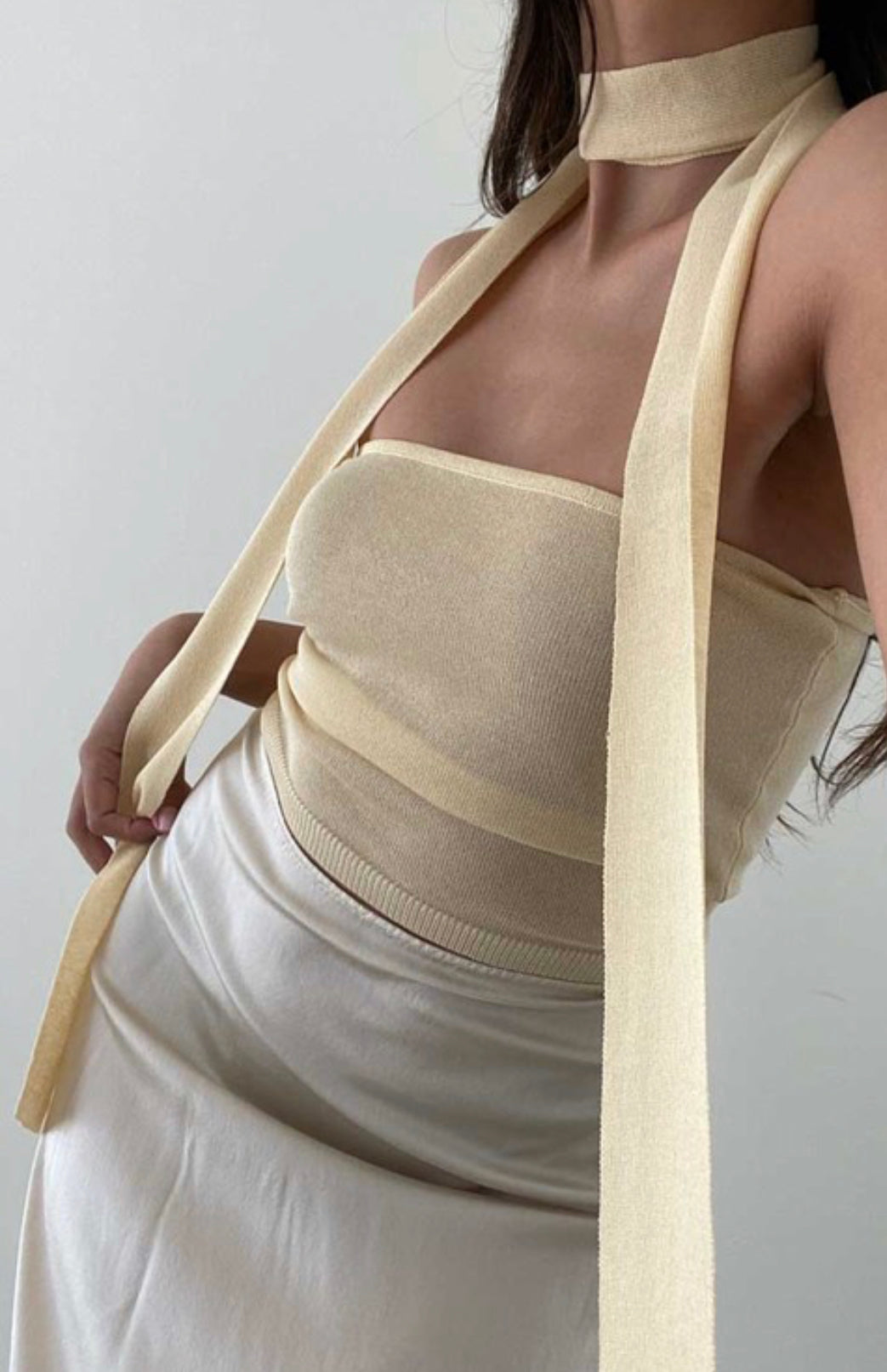 Sheer knit tube top with scarf