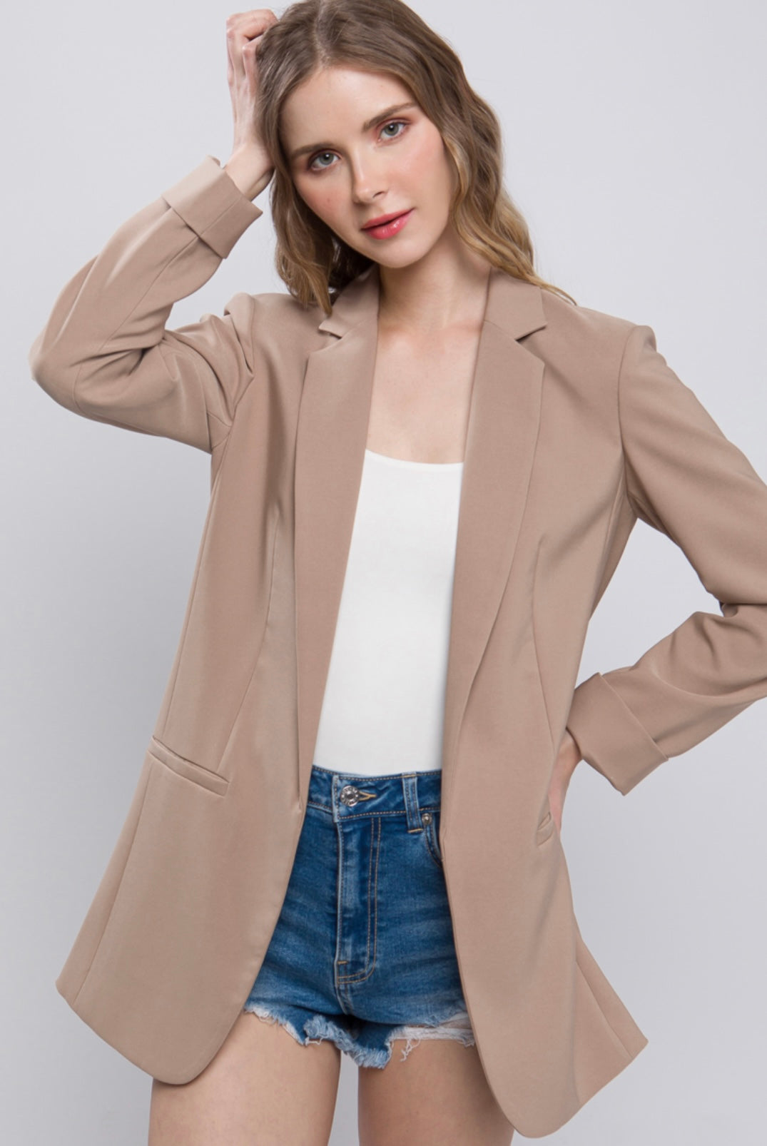 Woven solid vertigo blazer | set