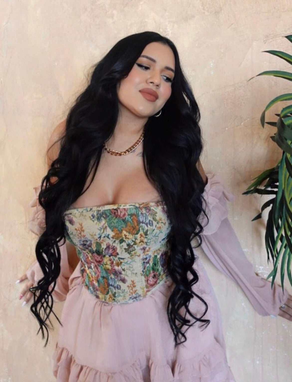 Strapless bustier floral tapestry corset
