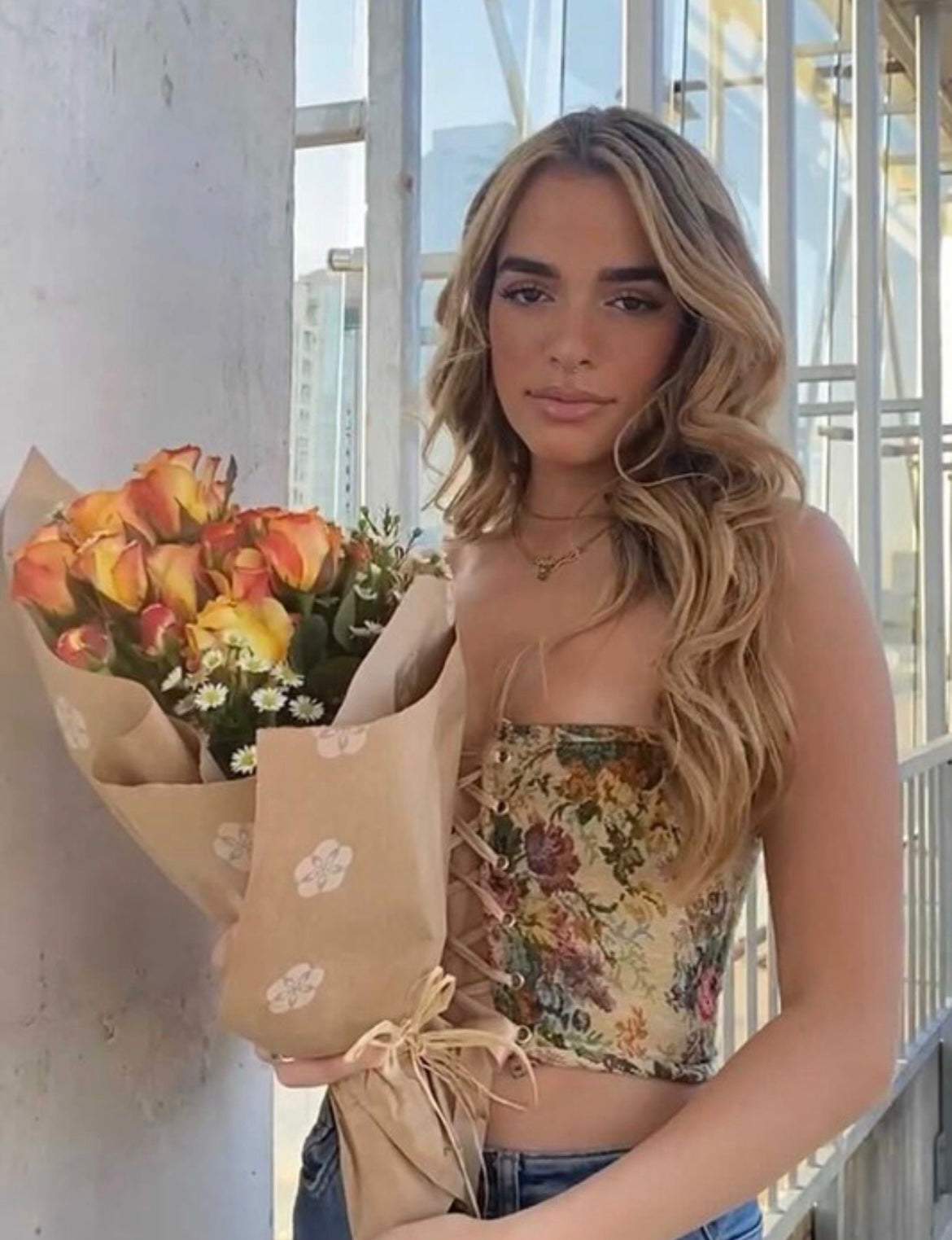 Strapless bustier floral tapestry corset