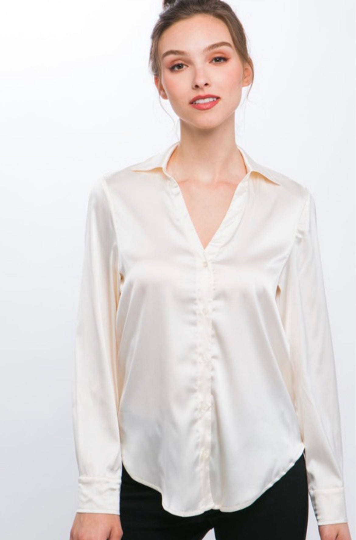 Satin long sleeve button down