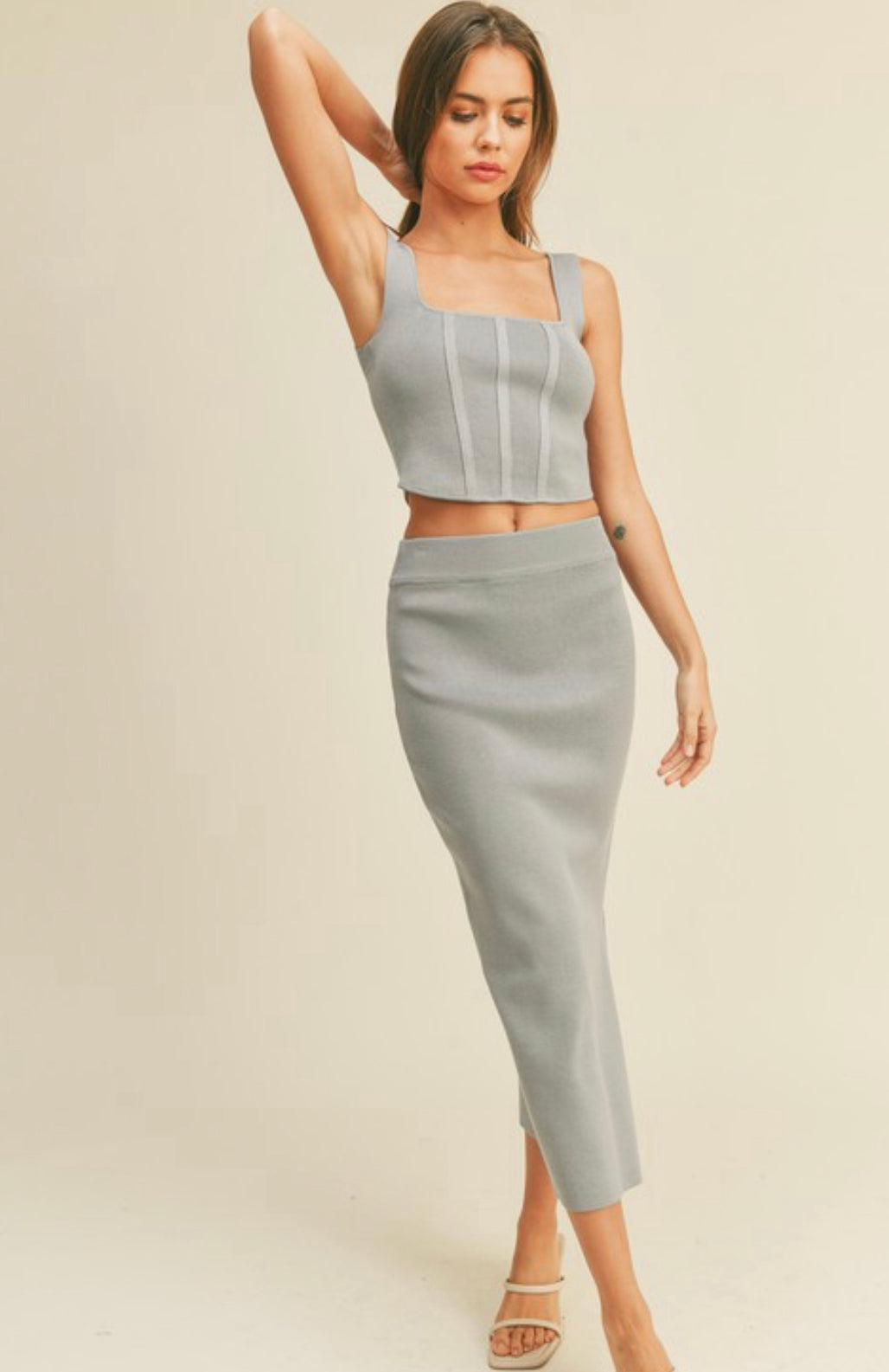 Bust detail knit top | set