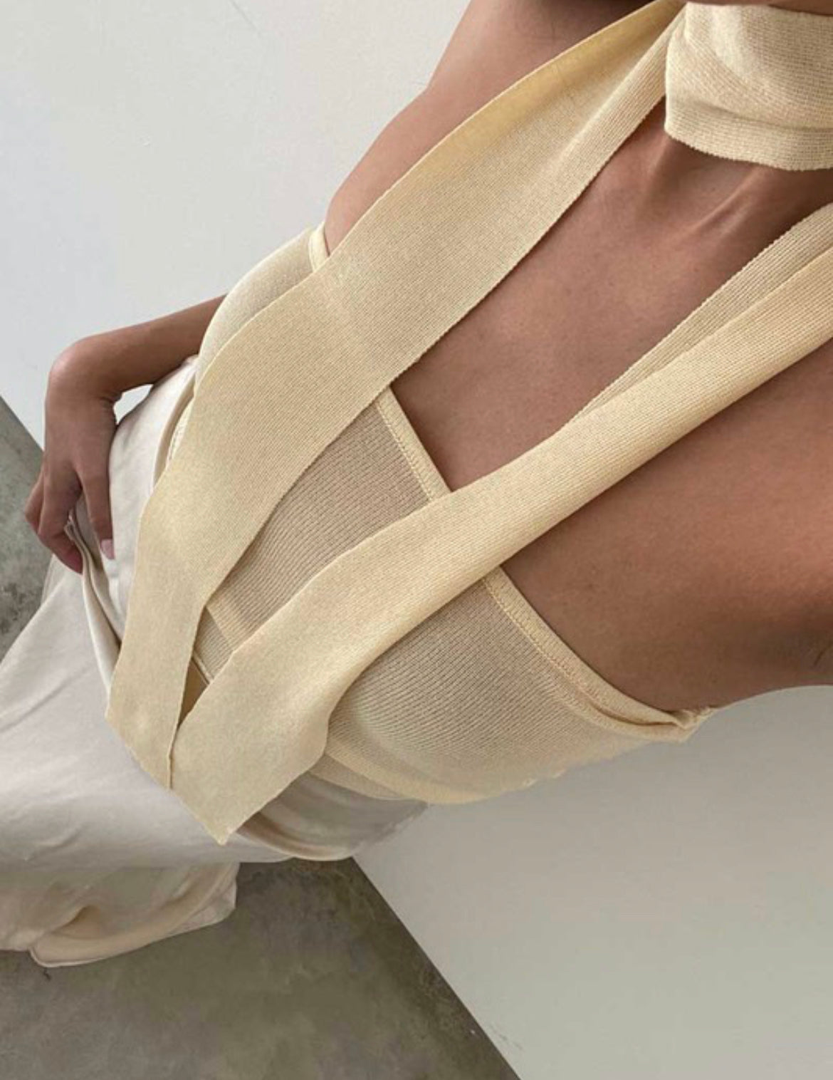 Sheer knit tube top with scarf