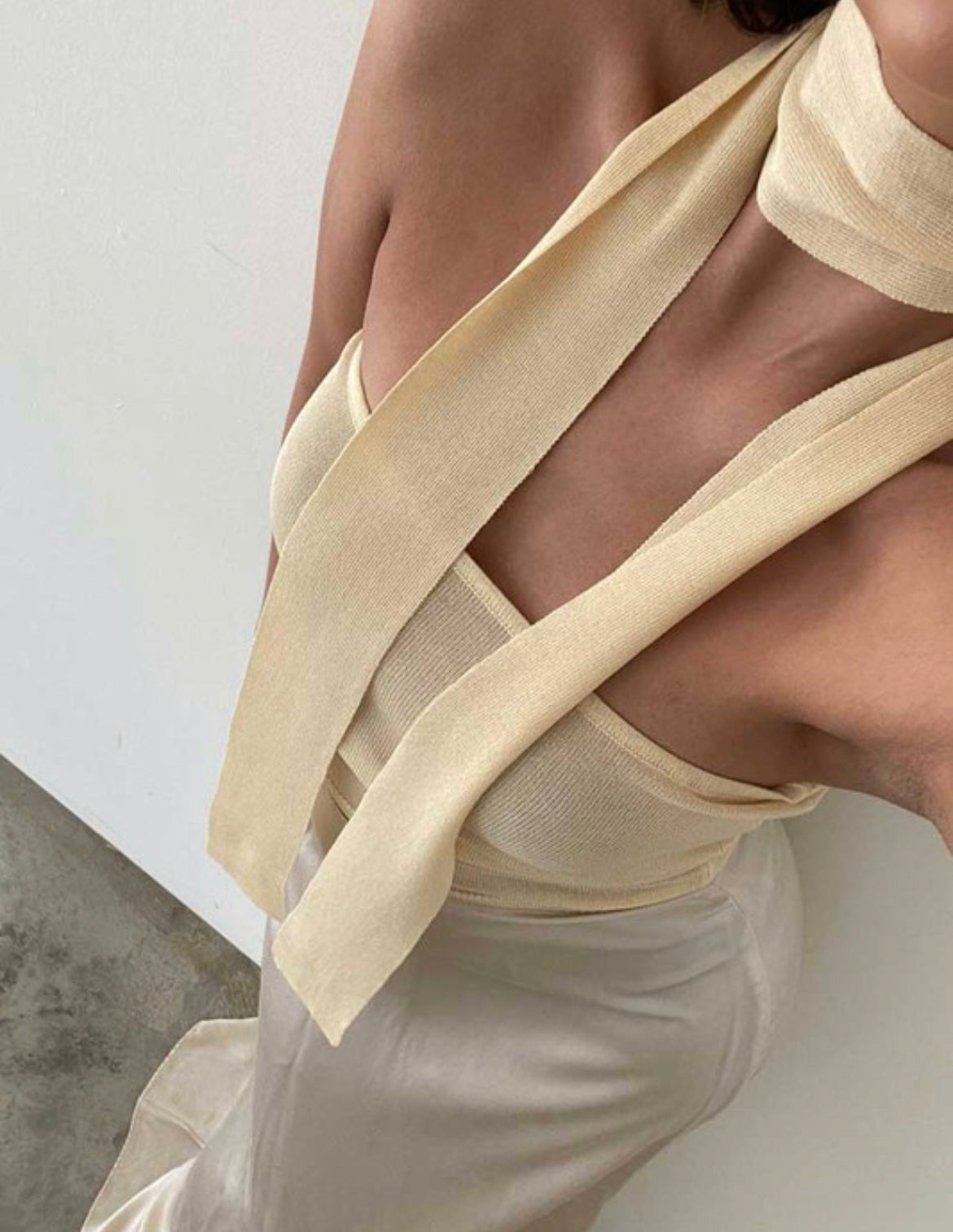 Sheer knit tube top with scarf