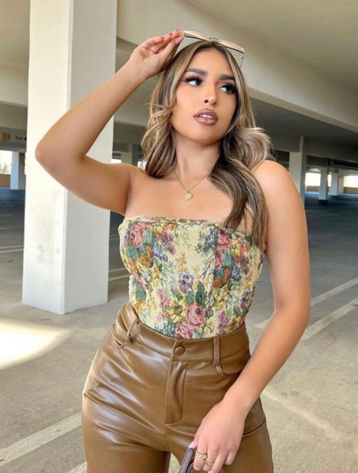 Strapless bustier floral tapestry corset