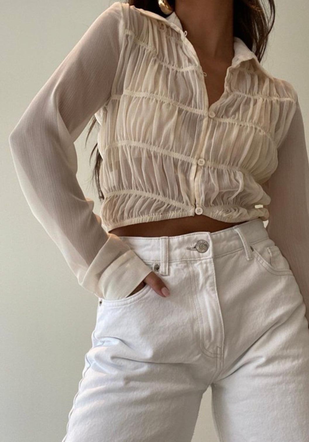 Smocking detail meshed top