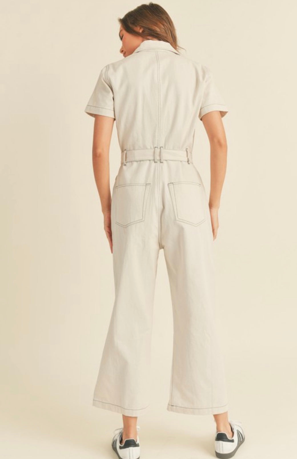 Cotton zipper jumpsuit with belt