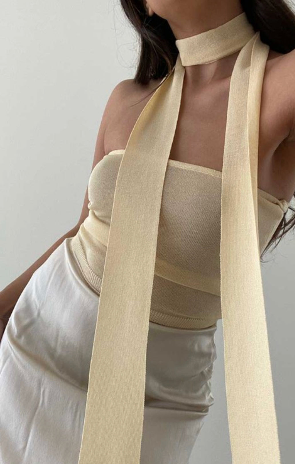 Sheer knit tube top with scarf
