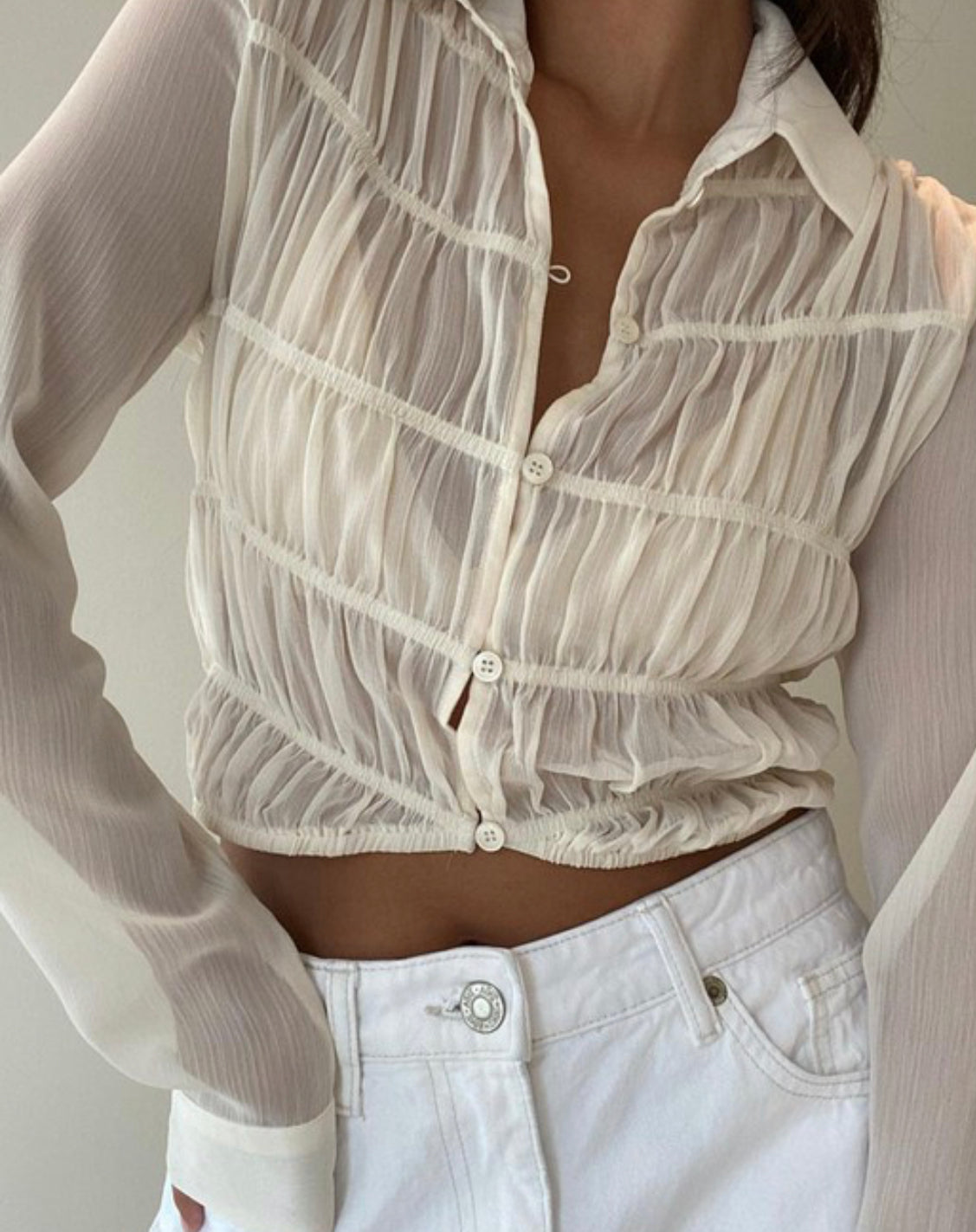 Smocking detail meshed top