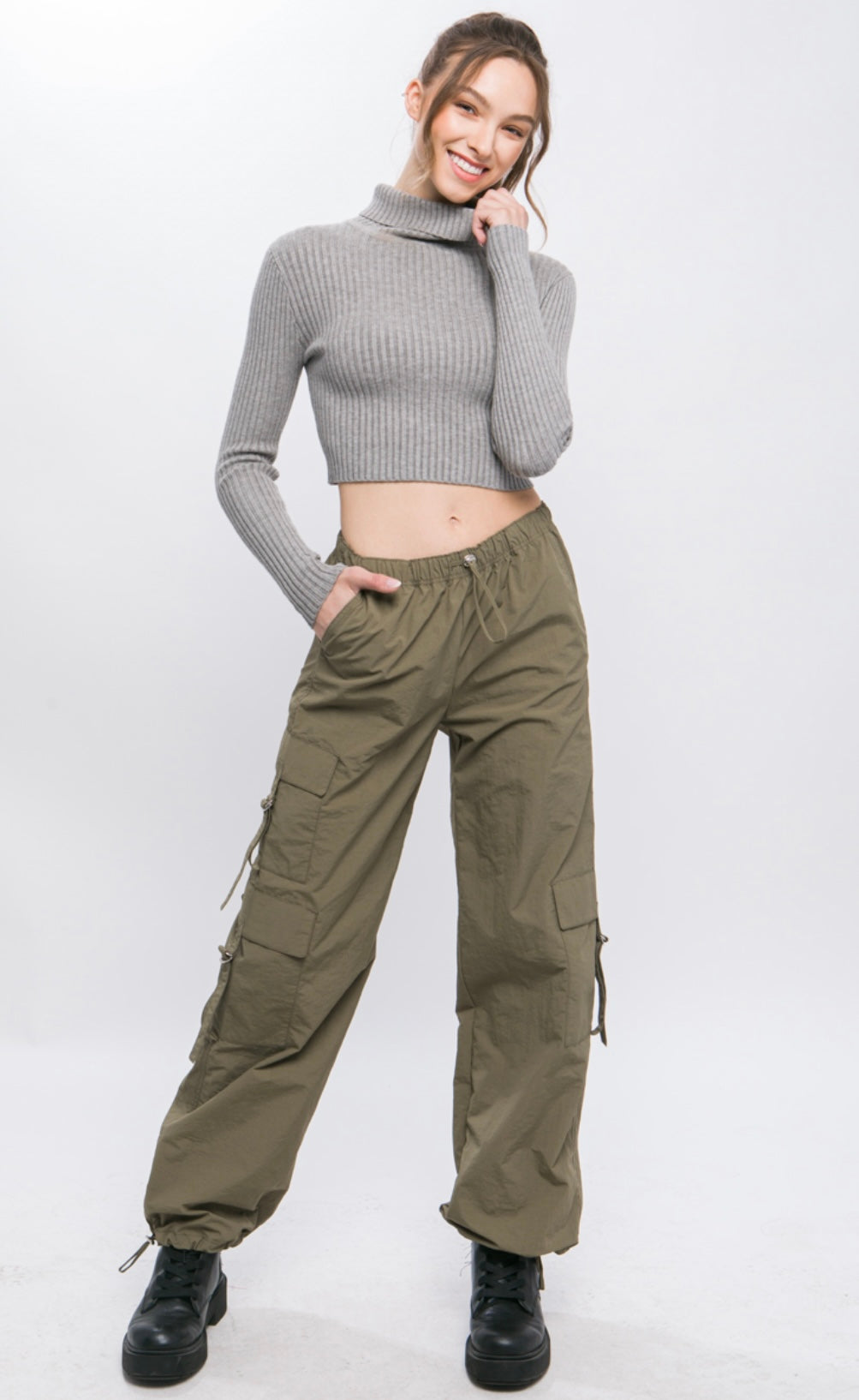 Cargo Parachute Pants With Latch Pocket Detail