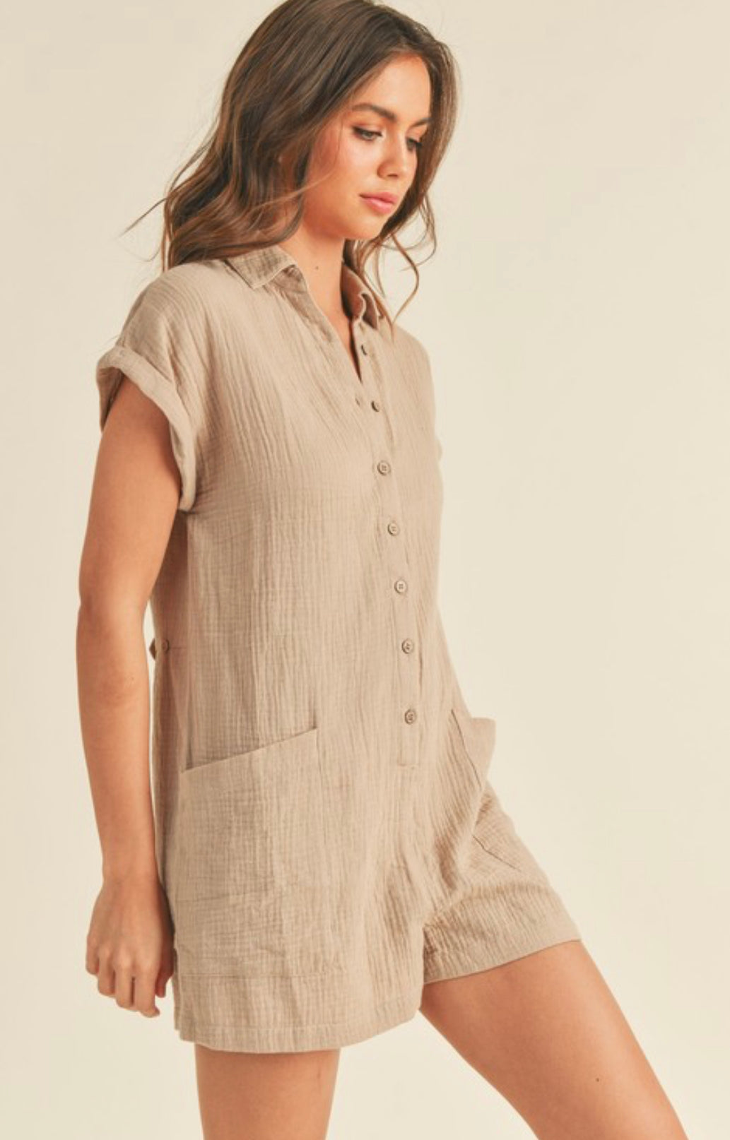 Cotton button down romper