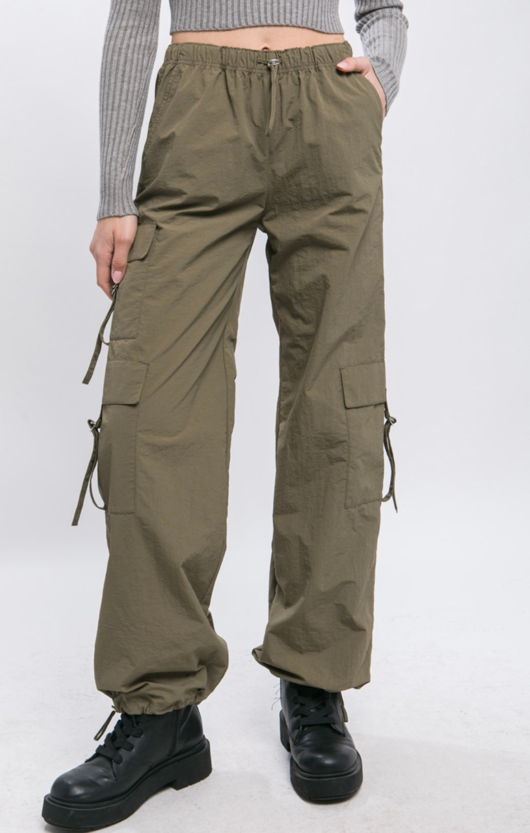 Cargo Parachute Pants With Latch Pocket Detail