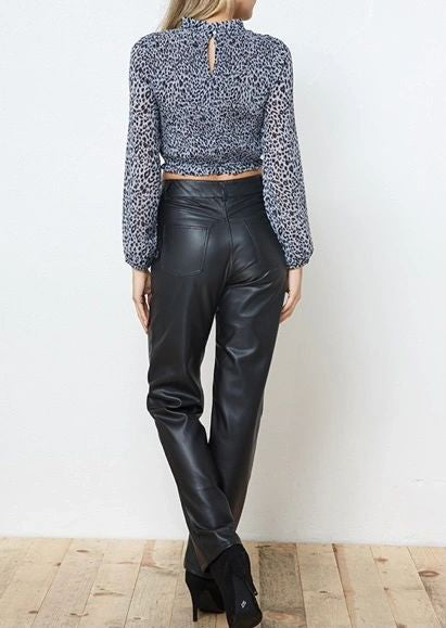 straight legged high waisted leather pants