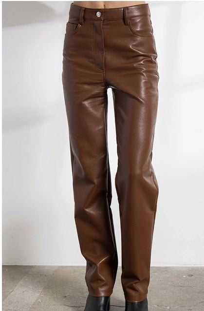 straight legged high waisted leather pants