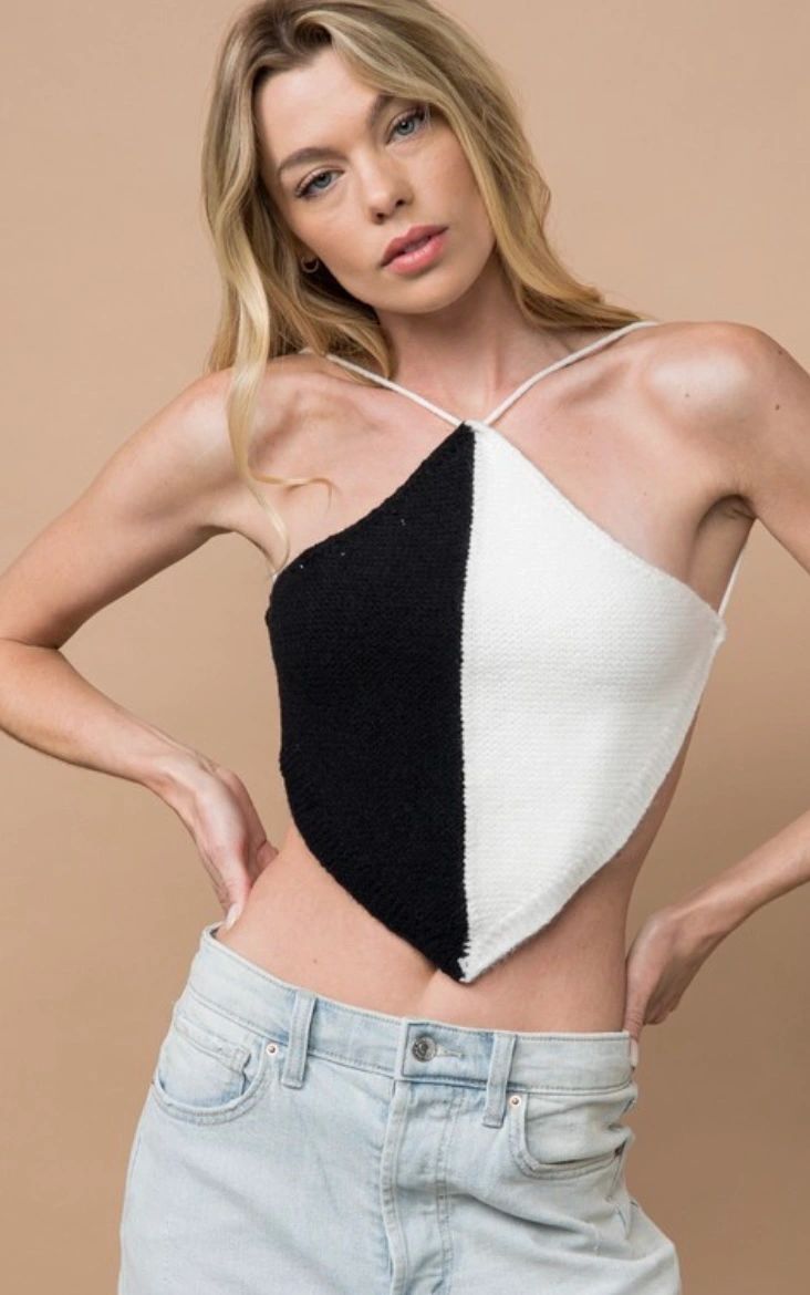 black & white knitted halter top