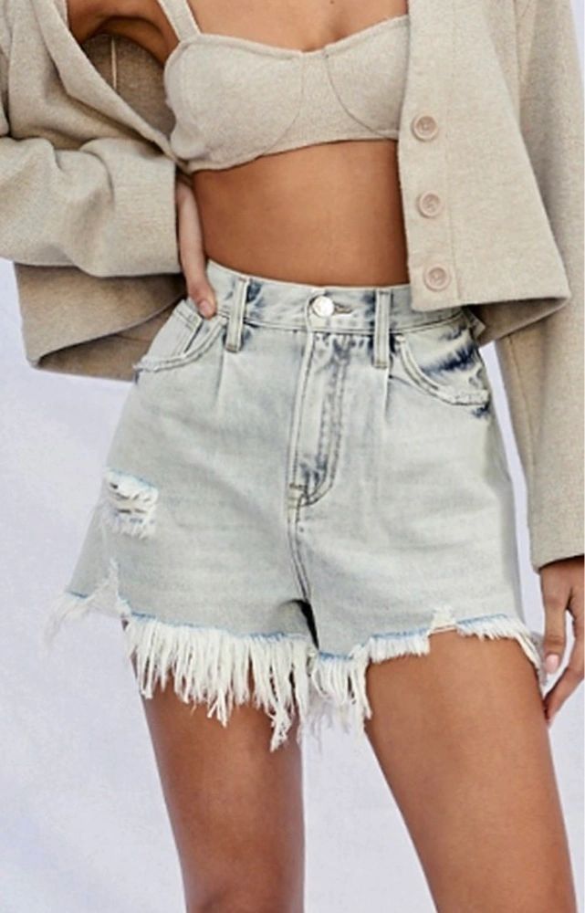 light washed high rise denim shorts