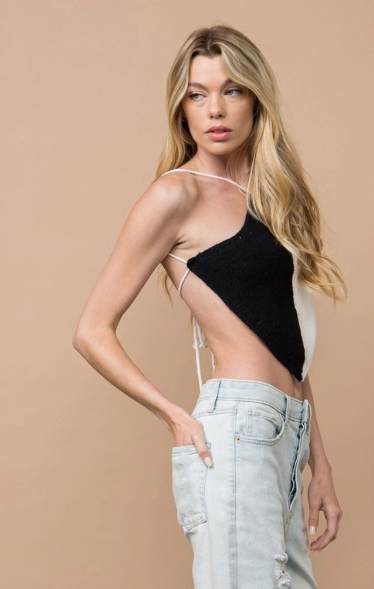 black & white knitted halter top