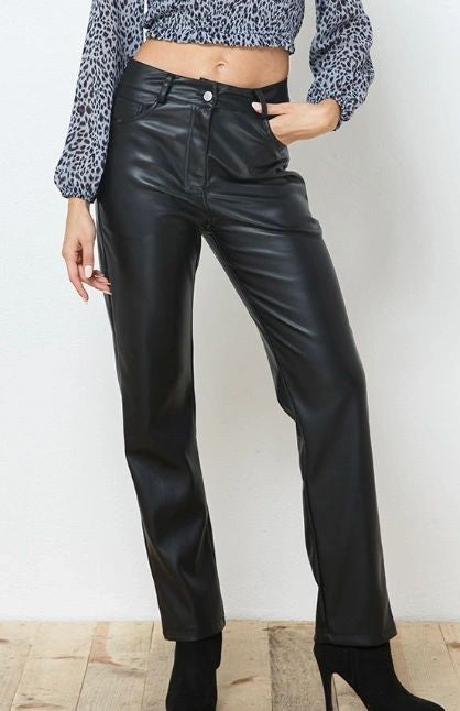 straight legged high waisted leather pants