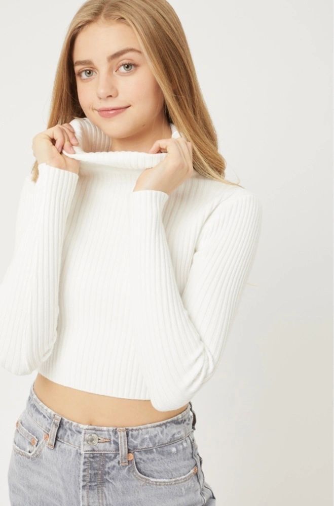 ribbed knit turtleneck sweater